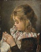 Emma Ekwall Handarbetande flicka oil painting